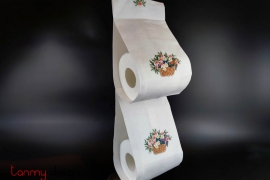 Toilet paper hanger with flower basket embroidery